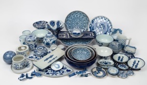 Chinese and Japanese blue and white porcelain plates, bowls, table ware, etc, 20th century, (qty)