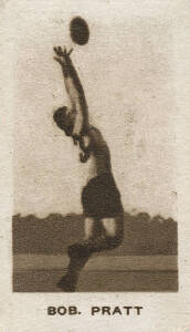 1934 MacRobertsons "&frac12;d Champions" [3/17 footballers] - No.59 Peter Reville (Sth Melb), No.67 Percy Bentley (Richmond) & No.69 Bobby Pratt (Sth Melb). Fair/G. Rarity 7.