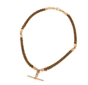 FREDERICK BASS&Eacute; & Co. of Adelaide, rare braided hair fob chain, mounted in 15ct gold, 19th century, stamped "BASSE, 15ct", 44cm long