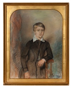 ARTIST UNKNOWN, antique English portrait of a young boy, pastel on paper, housed in a&nbsp;gilded frame with water gilt slip, ​​​​​​​overall 49.5 x 39cm.
