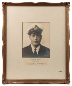 PRINCE GEORGE, DUKE OF KENT (1902 - 1942) original pen signature "George" dated "1934" on a portrait of the prince in his naval uniform and cap, presented to the Victoria Club in Pietermaritzburg, where he had stayed for several days in June 1934. Framed,