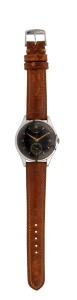 LONGINES&nbsp;gents vintage wristwatch with manual wind movement, steel case, black dial with subsidiary seconds, gold sword hands and Longines band and buckle