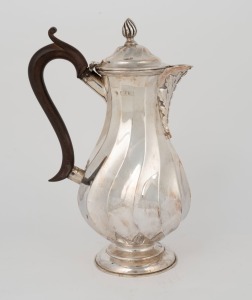 An antique English sterling silver coffee pot by Walker & Hall of London, circa 1898, 24cm high, 532 grams total including handle