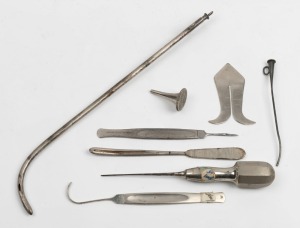 Assorted vintage medical implements, (8 items), ​​​​​​​the largest 30cm long