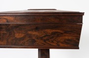 GILLOWS&nbsp;(attributed),&nbsp;fine quality antique English William IV rosewood veneered&nbsp;sarcophagus&nbsp;form teapoy with&nbsp;original&nbsp;fitted interior with four lidded caddys and two mixing bowls. Faceted tapering pedestal terminating&nbsp;in a triform base with bun feet and b - 6
