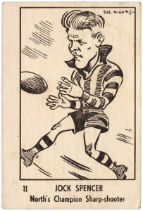 1949-50 Victorian Nut Supplies "Leading League Players Caricatures by Bob Mirams" [1/18 known] - No.11 Jock Spencer (North Melb). G/VG condition. Rare.