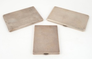 Three sterling silver cigarette cases, 20th century, the largest 14cm wide, 640 grams total