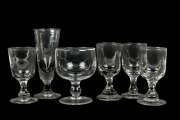 Six assorted antique English ale and rummer glasses, including four examples with faceted stems, 19th century, the largest 19.5cm high
