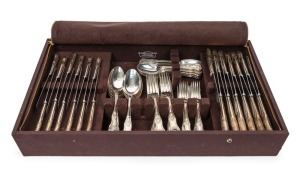 A fine antique English Kings pattern cutlery service for twelve. The forks and spoons made by Walter Tweedie&nbsp;of London, circa 1837. The&nbsp;entree knives stamped "A.H." circa 1831, the dinner knives&nbsp;made in Sheffield by Martin Hall & Co. Note all knives with 