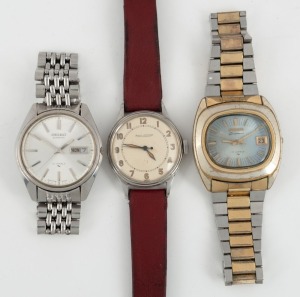 Three vintage wristwatches, Jaeger-Le Coultre&nbsp;steel cased&nbsp;manual wind with Arabic numerals, Seiko automatic, 21 jewels with day, date and Seiko Diamatic (Auto) 17 jewels, date just, the Jaeger 3.7 cm wide including crown