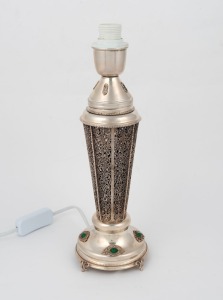 A Continental silver lamp base (wired for electricity), 32cm high overall, 530 grams total including fittings.