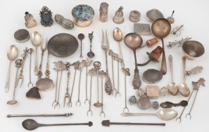 Assorted silver trinket boxes, silver cutlery, silver cricket ornaments, etc, mixed vintages, (qty), 486 grams total including shell lid and liners
