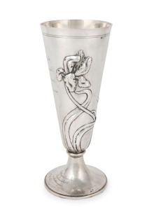 An Austrao-Hungarian Art Nouveau&nbsp;silver vase with floral decoration and inscription, 19th/20th century, ​​​​​​​29.5cm high, 528 grams