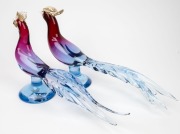 SALVIATI pair of Murano glass pheasant statues by ALFREDO BARBINI, one bearing original foil label, 25cm high, 42cm long - 2