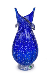 IMPERIO ROSSI blue Murano glass vase with silver foil argento inclusions, with green foil label, 30cm high
