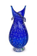 IMPERIO ROSSI blue Murano glass vase with silver foil argento inclusions, with green foil label, 30cm high