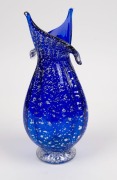 IMPERIO ROSSI blue Murano glass vase with silver foil argento inclusions, with green foil label, 30cm high - 2