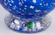 IMPERIO ROSSI blue Murano glass vase with silver foil argento inclusions, with green foil label, 30cm high - 3