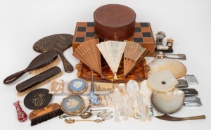 Chinese carved bone chess set, pearl shells, ornaments, vanity ware, etc, (qty)