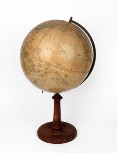 A Danish STENDERS&nbsp;12" terrestrial student globe with brass meridian on timber stand. 20th Century58cm high