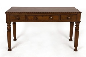 An antique Anglo-Indian padouk side table with three drawers, early 19th century, ​​​​​​​67cm high, 121cm wide, 52cm deep