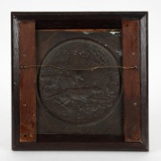 An antique bronze plaque of hunting dogs, in oak frame, 19th/20th century, 29 x 29cm - 2