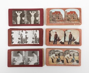VARIOUS PUBLISHERS: Accumulation of one hundred stereo cards featuring street scenes, women in boudoirs, racist portrayals of African Americans, and social promenades. (100 cards)