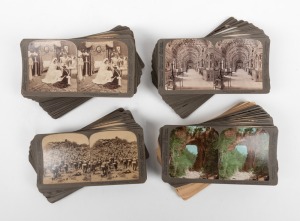 UNDERWOOD & UNDERWOOD: Ninety stereo cards featuring views of railway infrastructure, Austria, Egypt, the Vatican, bawdy parlour scenes, and many others. (90 cards)