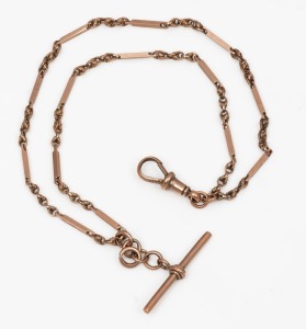 An antique 9ct rose gold Albertina fob chain,19th century, stamped "9ct", 20cm long, 8.4 grams