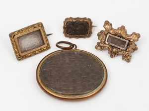 Four assorted antique mourning brooches, gold and gold plate, 19th century, ​​​​​​​the largest 3.5cm wide