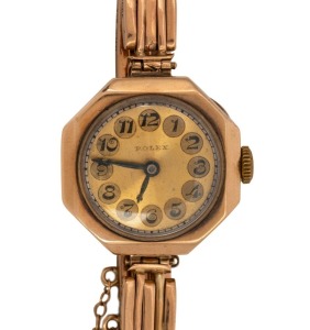 ROLEX vintage 9ct gold cased wristwatch on 9ct gold bracelet, ​​​​​​​2.7cm wide including crown, 24 grams including movement