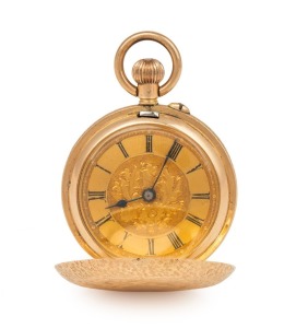 An antique 14ct gold cased full hunter lady's pocket watch with crown wind movement, 19th/20th century, 4.5cm high including bow