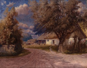 ERNST CHRISTIAN CLAUSEN&nbsp;LAUB&nbsp;(Danish, 1839 - 1867), A farmstead, oil on canvas, signed E. LAUB at lower right, 54 x 69cm; framed 68 x 84cm.