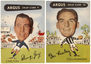 1954 Argus "VFL Football Caricature Swap Card Series", part set [72/144]. Poor/VG.