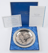 NORMAN ROCKWELL "Under the Mistletoe" limited edition sterling silver Christmas Plate, ​1971 Franklin Mint CofA with the original velvet-lined presentation box, 20cm high, 180 grams