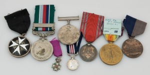 MEDALS and MEDALETTE group of seven assorted examples, one engraved to 35853 PTE&nbsp;A.T. PEARCE, Devon Reg.