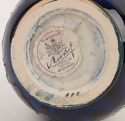 MOORCROFT&nbsp;"Clematis" English pottery vase on blue ground, circular paper label to base, 21.5cm high - 3