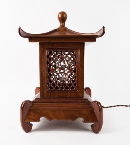 A Chinese carved rosewood lantern electric lamp, 20th century,&nbsp; ​​​​​​​48cm high&nbsp;