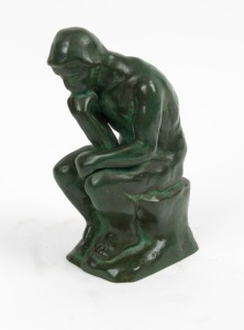 A cast bronze "Thinker" statue, 20th century, 18.5cm high