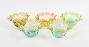 Five antique coloured glass ice cream bowls, 19th century, ​​​​​​​7cm high, 13cm wide