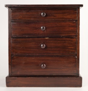 110 · A miniature four drawer chest, stained pine, 19th/20th century, 32cm high, 30cm wide, 22cm deep