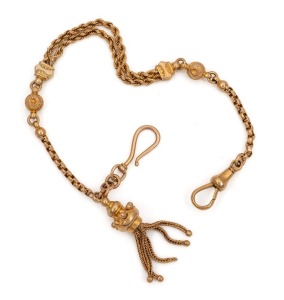 An antique 9ct gold Albertina fob chain, 19th century, 22cm long, 9.7 grams.