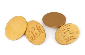 A pair of vintage 18ct yellow gold cufflinks with engraved monograms, early 20th century, 17 grams