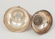 Two antique English Georgian sterling silver wine funnels, both London made, maker's mark rubbed on one with date letter for 1815. The other missing&nbsp;it's rest, marks rubbed, makers mark "A.L." (with star above initials) possibly&nbsp;Aug. Le Sage. the larger 1 - 3
