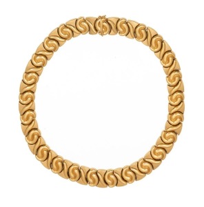 A vintage 18ct yellow gold designer necklace, 20th century, stamped "750", 43cm long, 78 grams.