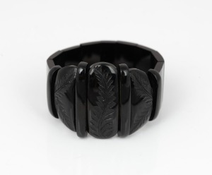 An antique segmented jet&nbsp;bracelet with carved fern decoration, 19th century,&nbsp;