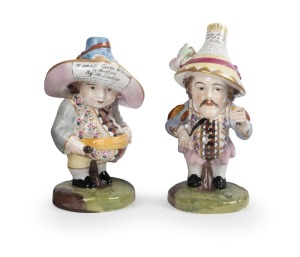 A pair of antique porcelain house dwarf statues, 19th century, the larger 14.5cm high