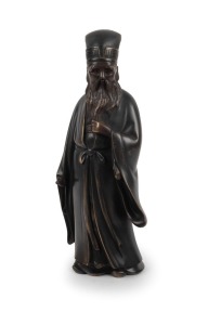 A Chinese cast bronze statue of a scholar, 20th century, 31cm high