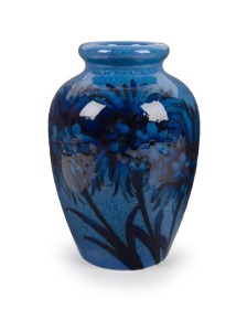 MOORCROFT&nbsp;"Corn Flower" pottery vase on blue ground, impressed "Moorcroft, Made in England" with underglaze blue signature, 21cm high