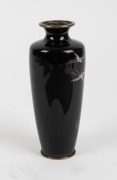 An antique Japanese cloisonne vase decorated with flying cranes on black ground, Meiji Period, 19th century, 14.5cm high - 2